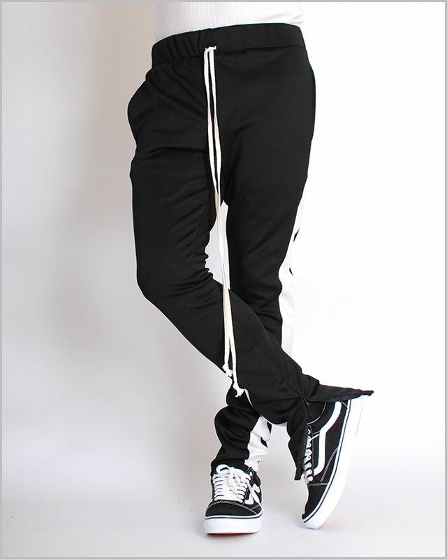 【訳有り アウトレット品】EPTM エピトミ TECHNO TRACK PANTS BLACK RED WHITE テクノ トラックパンツ スキニー 細身 スリムパンツ ブラック 黒 レッド 赤 ジャージ メンズ 男性 レディース 女性 ストリート ブランド eptm.裾にZIP付き