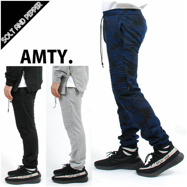 アウトレット AMTY アンティ バイカージョグパンツ BLACK GREY NAVYCAMO BIKER JOG PANTS スウェットパンツ ブラック 黒 グレー 灰 ネイビーカモ 紺 迷彩 メンズ 男性 レディース 女性 ボトムス ストリート カジュアル ファッション　裏毛 パイル