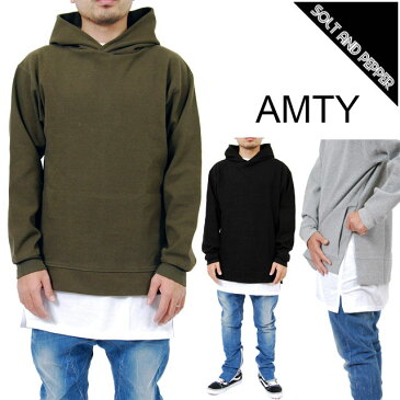 アウトレット AMTY アンティ サイドジップ付きロング丈スウェットフーディー ロング丈 パーカー 長袖 GRAY グレー 灰 BLACK ブラック 黒 OLIVE オリーブ グリーン 緑 メンズ 男性 レディース 女性 TOPS トップス