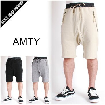 AMTY アンティ ミニ裏毛 サルエルパンツ ショーツ ショートパンツ ハーフパンツ SHORTS BLACK GRAY BEIGE SWEAT SHORT PANTS スウェット パンツ ブラック 黒 グレー 灰 ベージュ メンズ 男性 レディース 女性 ボトムス ストリート HIPHOP ヒップホップ カジュアル