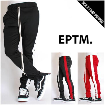 【訳有り アウトレット品】EPTM エピトミ TECHNO TRACK PANTS BLACK RED WHITE テクノ トラックパンツ スキニー 細身 スリムパンツ ブラック 黒 レッド 赤 ジャージ メンズ 男性 レディース 女性 ストリート ブランド eptm.裾にZIP付き