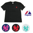 アウトレット　MAJESTIC マジェスティック ATHLETIC NY スモールロゴ TEE 半袖 Tシャツ NEWYORK YANKEES ニューヨーク ヤンキース BLACK WHITE NEVY ブラック ホワイト ネイビー 黒 白 紺 刺繍 メンズ 男性 レディース 女性 MBL