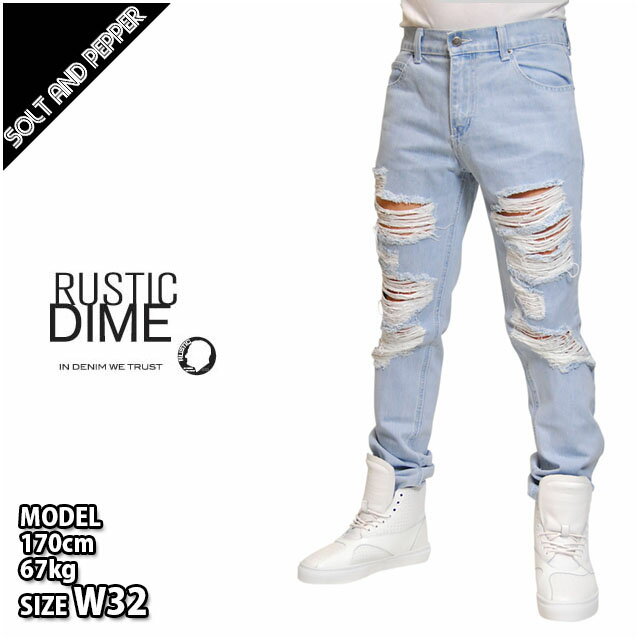 RUSTIC DIME ラスティックダイム SAINT VERNON DENIM PANTS BLUE デニム パンツ ボトムス ダメージ ブルー 青 メンズ 男性 HIPHOP ヒップホップ ストリート カジュアル DS180SV 1047 RUSTICDIME