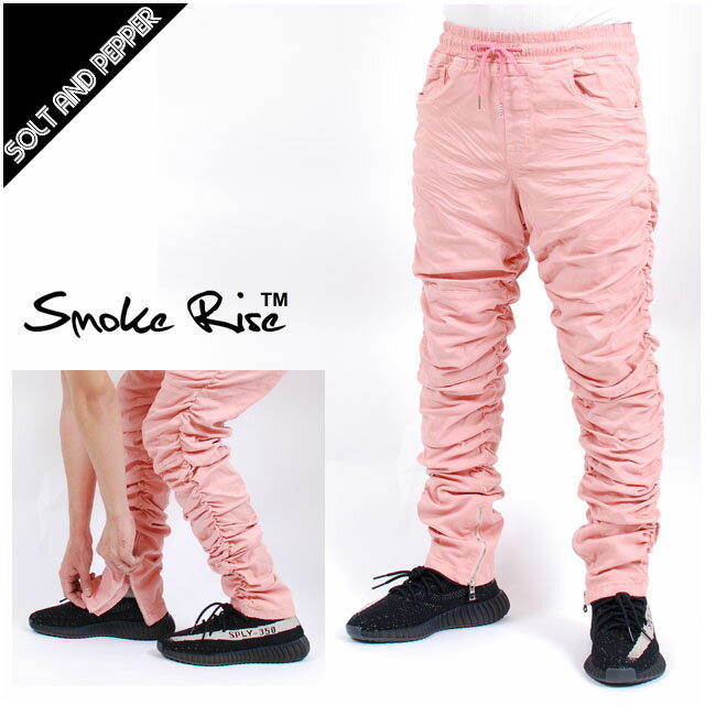 アウトレット SMOKE RISE スモークライズ MENS TWILL STACK PANTS W ZIPPERS BLUSH メンズ ツイル スタック パンツ シャーリングパンツ ダブルジップ ブラッシュ ピンク 男性 ボトムス ストリート カジュアル HIPHOP SMOKERISE