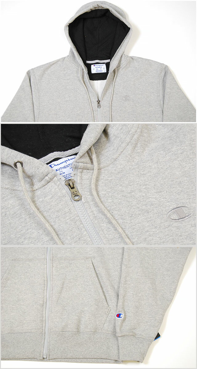 CHAMPION チャンピオン ZIP PARKA SWEAT HOODY POWERBREND USAモデル ロゴ ジップ パーカー スウェット フーディ フーデット トップス グレー ブラック ネイビー チャコール 無地 裏起毛 大きいサイズ メンズ 男性 レディース 女性 黒 灰 紺