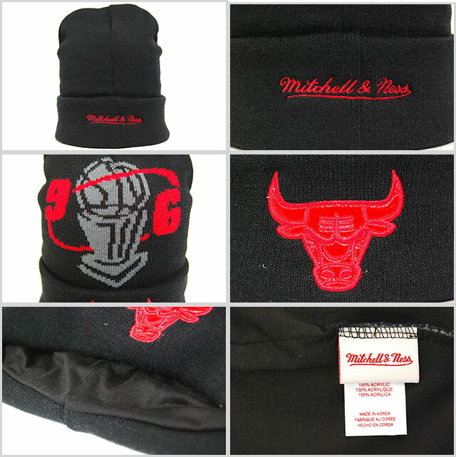 アウトレット　MITCHELL&NESS ミッチェル＆ネス CUFFED BASIC KNIT CAP NBA CHICAGO BULLS BLACK RED ニット帽 ビーニー キャップ シカゴ ブルズ ブラック 黒 レッド 赤 帽子 メンズ 男性 レディース 女性 小物 アクセサリー HIPHOP ヒップホップ ダンス ダンサー 衣装 2