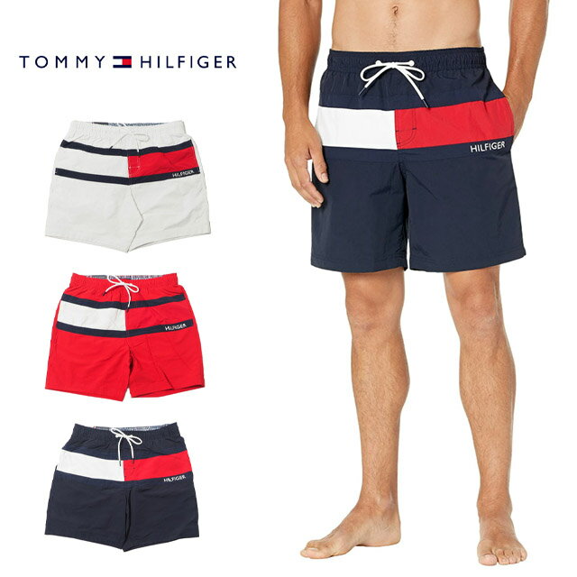 TOMMY HILFIGER Men's Swimwear - Swim Shorts, Quick-Drying Nylon with Mesh Inner Lining - Perfect for the Beach, Pool, and Swimming - Available in Navy, White, and Red (Model Number 78D4039) - Authentic Brand Product