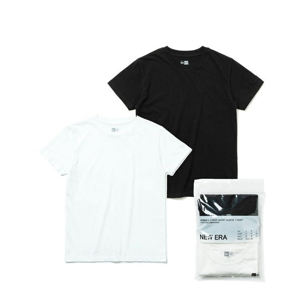 Rakuten - NEWERA Women's 2-Pack 半袖 コットン Tシャツ ブラック/ホワイト 無地 長袖 トップス レディース 女性 スポーツ ストリート ブランド NEW ERA アパレル 2pack S M L XL サイズ
