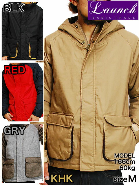 Rakuten - 送料無料　アウトレット　LAUNCH BASIC TRADE PADDING MOUNTAIN PARKER KHK/BLK/RED/GRY 4色展開 ラウンチベーシックトレード パディングマウンテンパーカー カーキ/ブラック/レッド/グレー 茶 黒 赤 灰