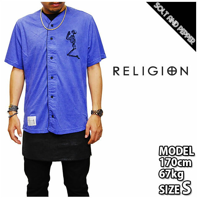 アウトレット　RELIGION CLOTHING DODGE SHIRT BLACK BLUE レリジョン クロージング ダッジ シャツ スカル 刺繍 半袖 ブラック ブルー トップス メンズ レディース 黒 青 男性 女性 HIPHOP ヒップホップ ストリート ダンス 衣装