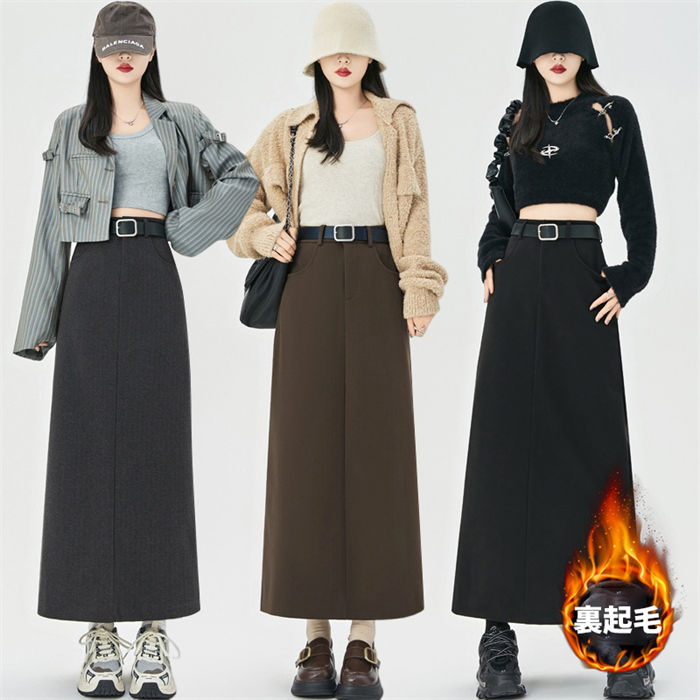 樂天商城 - スカート ロングスカート 裏起毛 レディース ペンシル ボトムス ロング丈 カジュアル きれいめ 可愛い お洒落 シンプル お出かけ 着回し 普段着 デート バックスリット 無地 ハイウエスト 可愛 ショート丈 秋冬 OL ゆったり 大きいサイズ 20代30代40代50代