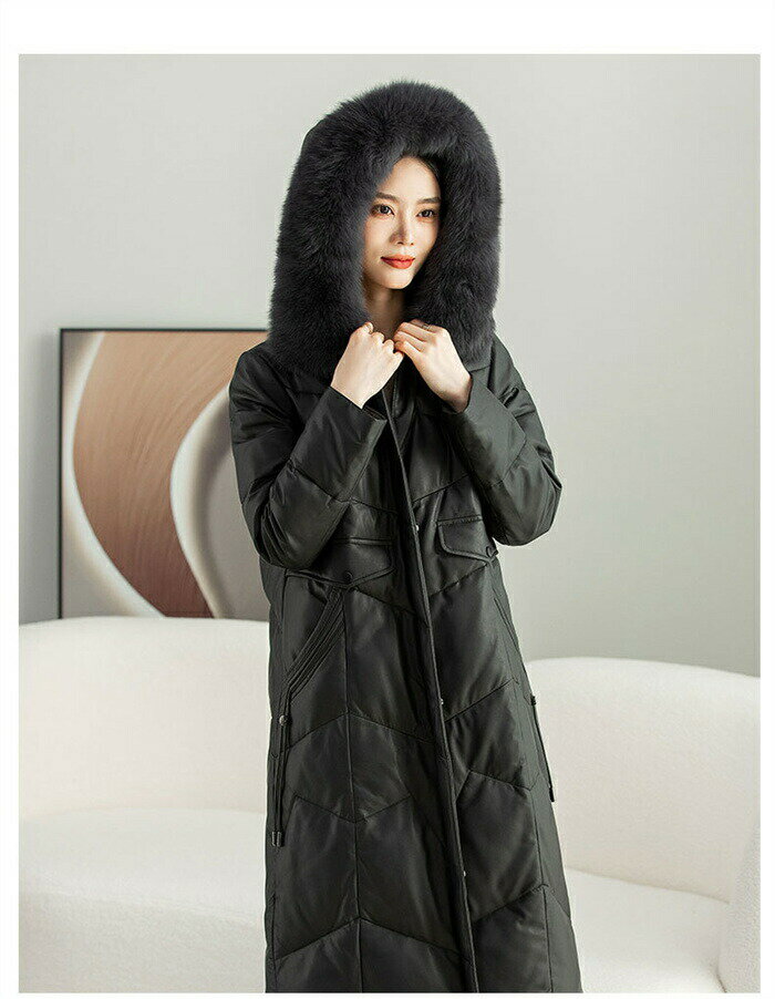 樂天商城 - 【期間限定20%OFFクーポン】ダウンコート レディース レザーコート ロング ラムレザーコート 本革 羊革コート アウター きれい レディースコート ロングダウンジャケット 黒 通勤 冬 フォックスファー OL 防寒着 ダウンジャケット ラムレザーダウンコート 送料無料