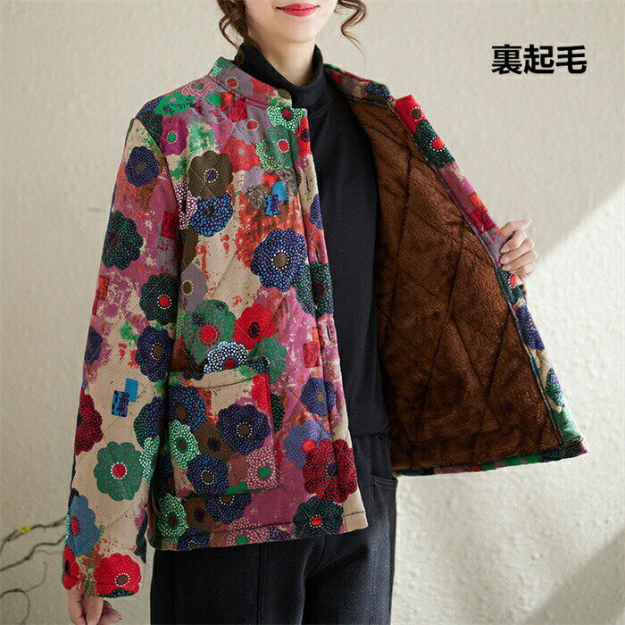 樂天商城 - 【期間限定20%OFFクーポン】レディース ジャケット 中綿コート 冬 アウター 花柄 ショート丈 コート カジュアル 厚手 暖かい 防寒 羽織り 防寒 軽量 無地 秋 冬 秋冬用 体型カバー カジュアル