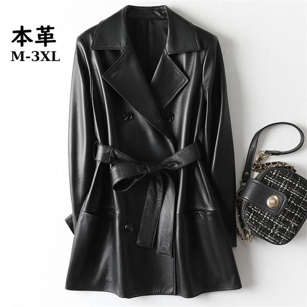 樂天商城 - 本革 ラムレザー レザージャケット レディース 本革 レザージャケット ロング 羊革 レザーコート ロングコート トレンチコート ライダース 防風 ブラック 革コート アウター ベルト付き 春秋冬 結婚式 母の日 プレゼント 優雅 エレガント 30代40代50代 発表会 通学 お出かけ