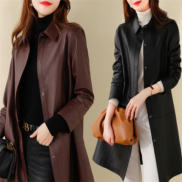 樂天商城 - 本革 ラムレザー レザージャケット レディース 本革 レザージャケット ロング 羊革 レザーコート ロングコート トレンチコート ライダース 防風 ブラック 革コート アウター 春秋冬 結婚式 母の日 プレゼント 優雅 エレガント 30代40代50代 発表会 通学 お出かけ