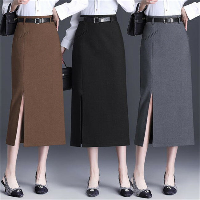 樂天商城 - スカート レディーススカート オフィス ビジネス 通勤 OL 事務服 ロングスカート 膝丈 カジュアル 着痩せ 30代40代 ママ 母親 おしゃれ 春夏 春秋 大きいサイズ 無地 グレー ブラック ブラウン お出かけ 日常デート Aラインスカート 春秋冬スカート