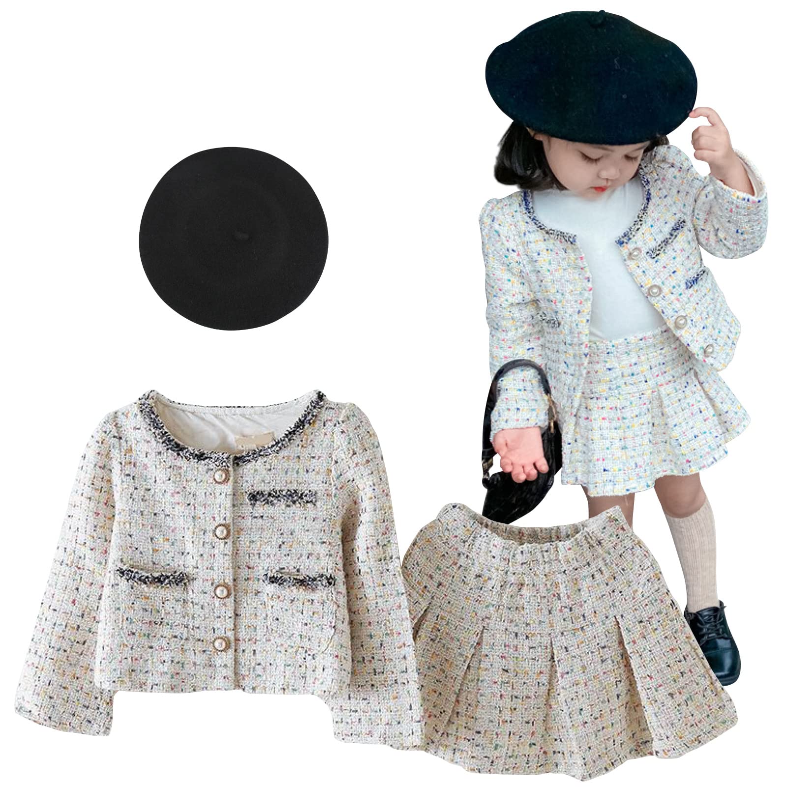 【新発売記念価格!】入学式 女の子 卒業式 小学生 結婚式 ドレス 入園式 キッズ フォーマル ツイードスーツ ベレー帽付き