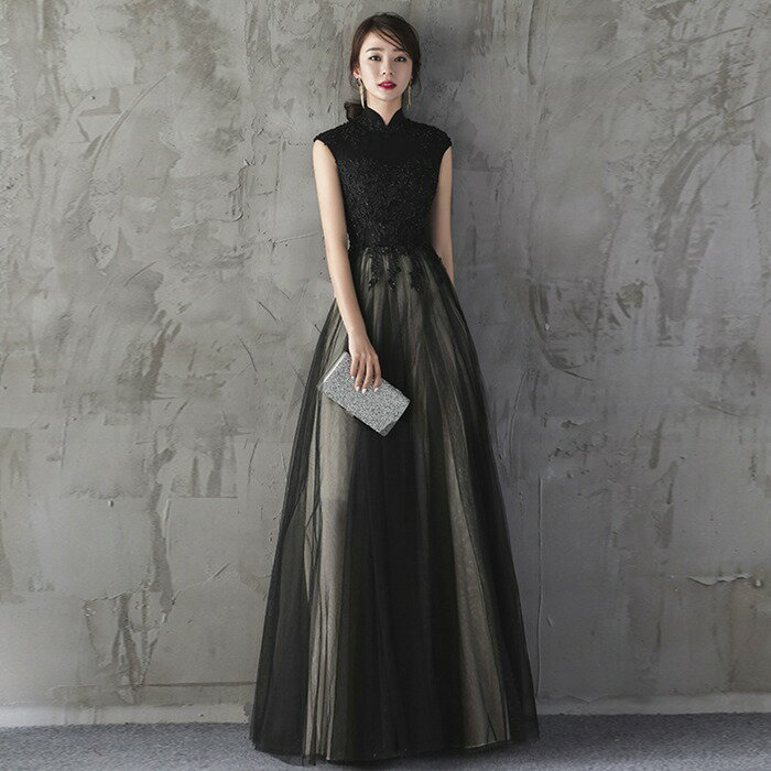 【新発売限定記念価格!】チュール Aライン ロングドレス 演奏会用ドレス 結婚式 音楽会 刺繍ドレス二次会 花嫁 黒 高品質 母親 パーティードレス 20代 30代 40代 大きいサイズ二次会 演奏会 発表会 パーティー 謝恩会 演奏会 ステージドレス 大きいサイズ
