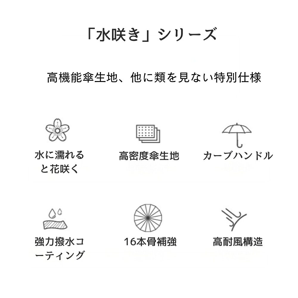 ソルベインの傘 雨傘 長傘 レディース 16本骨 かさ 長柄傘 自動式 雨にぬれると、花ひらく 耐風 風に強い ワンプッシュ 軽量 超撥水 上品 和風 男女兼用 メンズ 女性 おしゃれ かわいい 可愛い 人気 ギフト プレゼント 安い 母の日｜アングル3