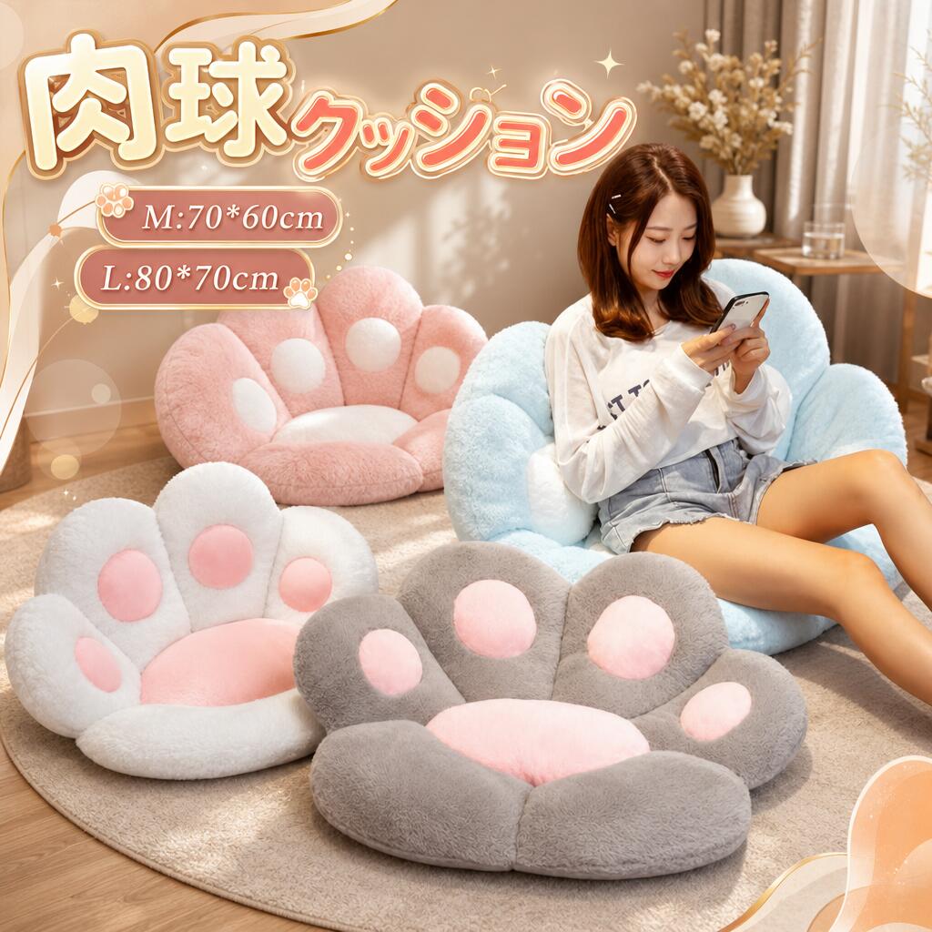 Rakuten - 【新発売限定記念価格！】肉球クッション 猫 背もたれ付き 椅子 ふわふわ 肉球マット シートクッション ソファ インテリア 洗える チェアパッド フロアクッション リビングルーム ベッドルーム 寝室 部屋飾り おしゃれ かわいい プレゼント 車内 暖かい 座布団 椅子低反発