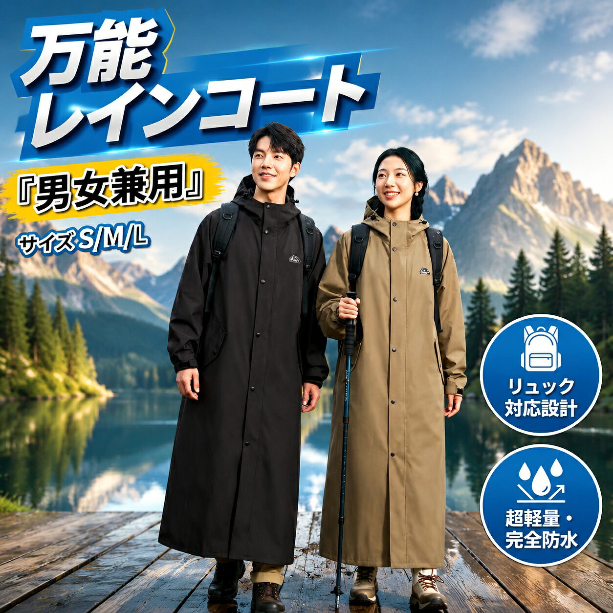 商品説明文商品情報構成 レインコート + 防水収納バッグ製品サイズ S / M / Lカラー ブルー / ホワイト / ブラック / ベージュ備考 - 徹底防水と透湿素材で雨をしっかり防ぎつつムレにくい、通勤?通学?自転車に最適なロングレインコートです。- 三角マチ構造で動きやすく、自転車走行でも快適な着心地を実現した多機能防水コートです。- リュックを背負ったまま着られるゆったり設計で、雨の日の移動をスマートにサポートします。- フード調整?二重ジッパー?スナップ留めで、悪天候でも安心の高機能レインロングコートです。※ お使いのモニター設定、お部屋の照明等により実際の商品と色味が異なる場合がございます。※ 生産時期により、色?サイズ?デザインが多少異なる場合がございます。予めご了承ください。※ 当店サイト内の文章?画像等の権利は全て当店に帰属します。無断複製は固く禁じます。検索用キーワード レインコート おすすめ レインコート 人気 レインコート 軽量 折りたたみ レインコート レインコート メンズ / レディース 通勤用 レインコート 登山用 レインウェア サイクリング レインコート 釣り 防水 ウェア 透湿性 レインコート 防水 透湿 レインコート 撥水加工 ジャケット ポリエステル レインコート 長袖 レインコート フード 付き レインコート レインコート コンパクト 梅雨 おすすめ レインコート 台風 対策 雨具 秋 レインウェア 防災 グッズ 雨具 梅雨対策 レインコート 自転車 レインウェア レディース メンズ ロング丈 リュック対応 多機能 通勤 通学 バイク 保育園 ママ 送迎 軽量 レインコート通学 雨具 防風防水 梅雨対策 防水 撥水 防水収納袋付き アウトドア キャンプ 野外フェス おしゃれ メーカー希望小売価格はメーカーカタログに基づいて掲載しています