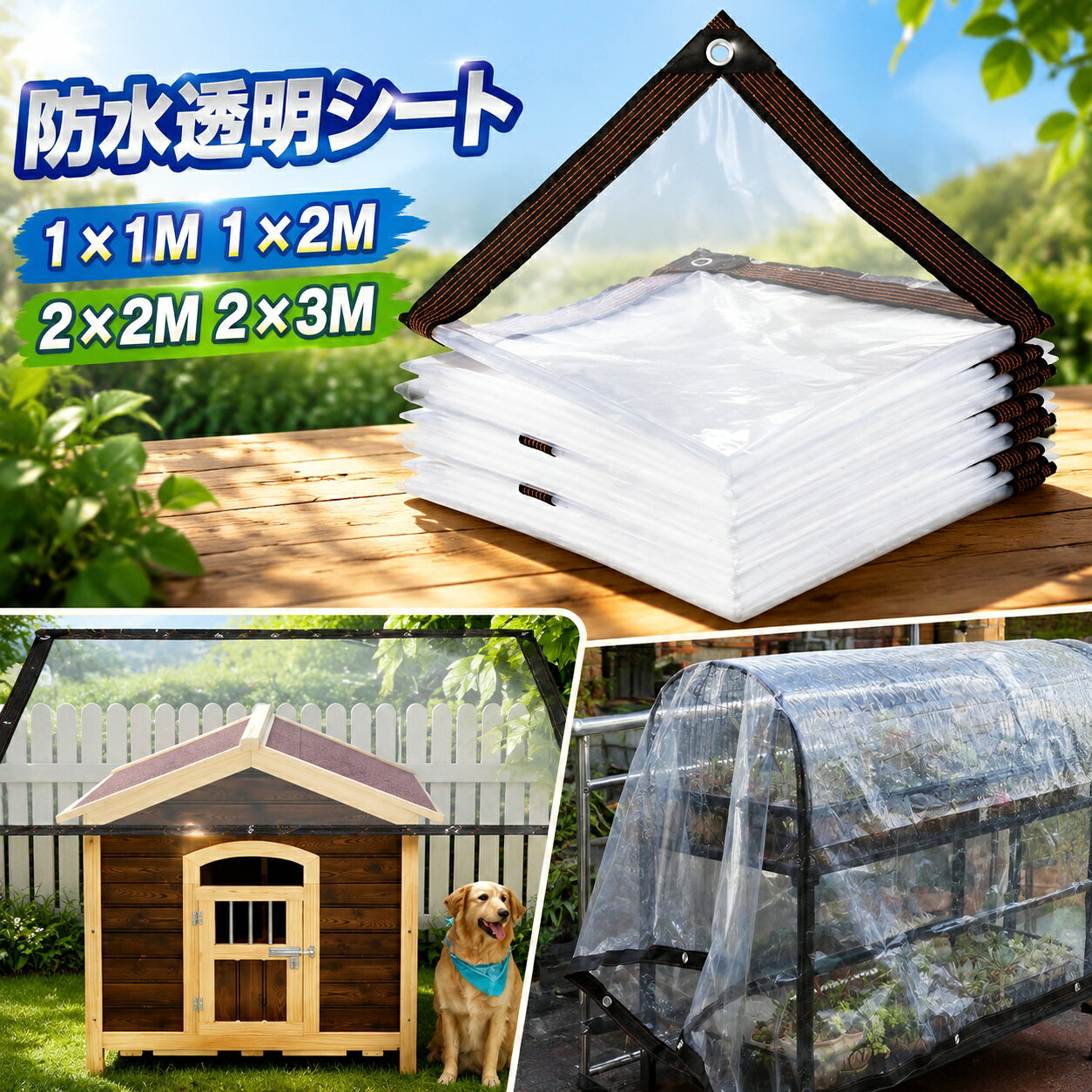 【透明シート 屋外-耐久性】：透明シートンは厚さ0.1mmの丈夫なPVC製で、柔らかくて丈夫、90％透明、耐紫外線性と耐久性があります。 室内を暖かく保つことができ、冬に植物を保護する温室としても果たします。【補強された合金穴】50cmおきに補強された合金穴を提供します。防水シートを所定の位置に保持できます。【耐水性】表面の防水コーティング、高速排水、水の蓄積なし、水滴、きれいに転がり落ちます。【特製の5cmエッジ】特製の5cmエッジは、より強く、より耐久性があります。5cmの補強されたエッジを備えた透明なブルーシートは製品を風害などの災害から保護し、耐久性と安全性に優れています。【雨避けシート-収納しやすい】折りたたみ式、収納しやすい、軽量、使いやすい、洗える、お手入れが簡単、雨上がりのお手入れも簡単。【雨よけシート-多機能用途】1.温室?植物保護用：透明シートは太陽光を遮らず、植物の断熱カバーとしても使用でき、光合成に影響を与えません。 2.防風、防雨、防塵：透明防水ターポリンは、ドア、窓、バルコニーに設置して風雨を遮断することができ、衣類や家庭などの防塵カバーとしても使用できます。3.アウトドアレジャーの場合：透明な防水シートは、キャンプ場、避難所、釣り場、防災エリアなど、悪天候から保護する必要があるあらゆる場所で使用できます。 メーカー希望小売価格はメーカーカタログに基づいて掲載しています