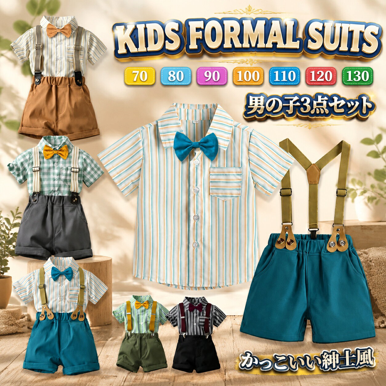 キッズスーツ 男の子 ベビー フォーマル 男の子 スーツ 半袖 男の子 子供服 3点セ...
