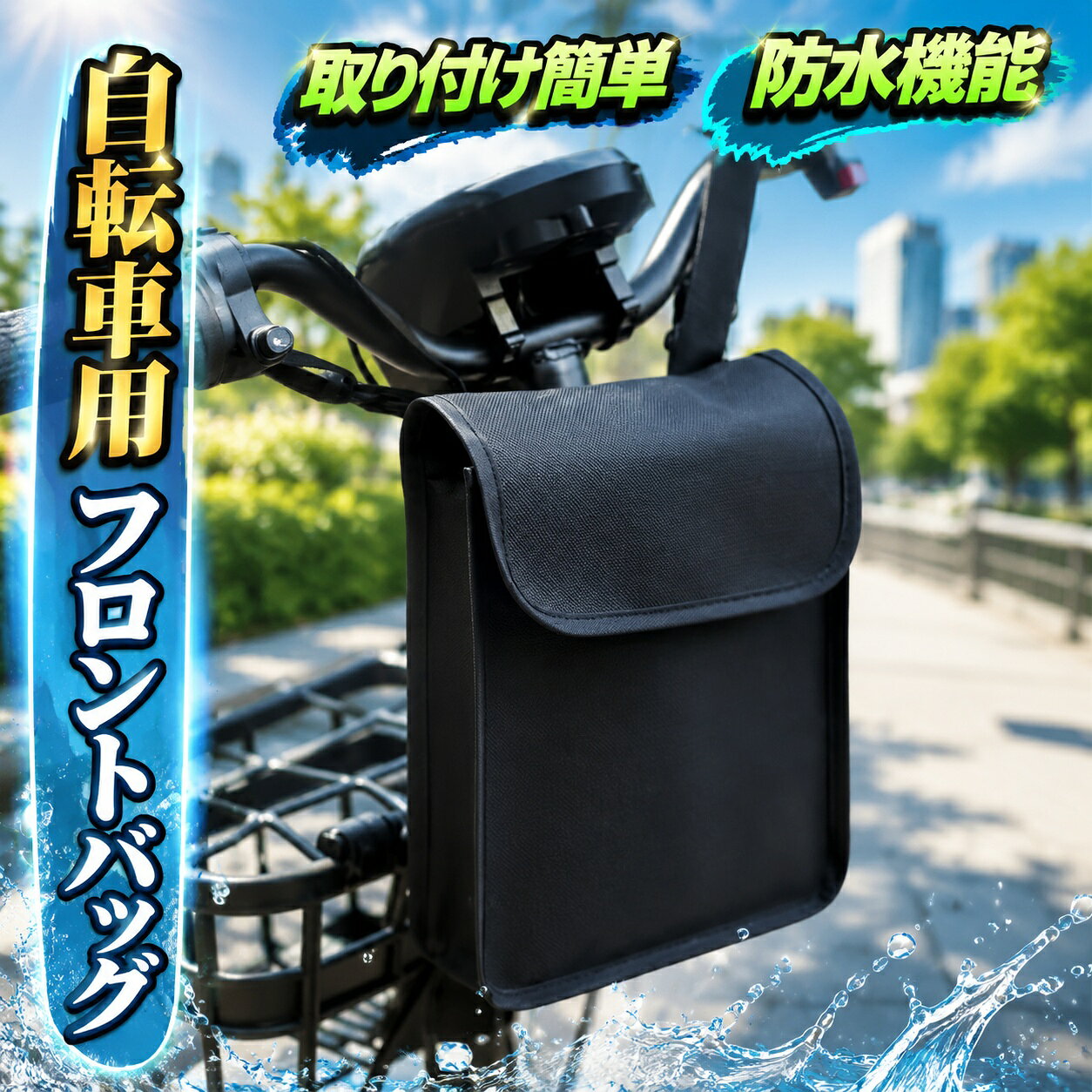 【新発売限定記念価格！】フロントバッグ 自転車バッグ ブラック 雨 雪 防水 梅雨対策 サイクリングバッグ 自転車用アクセサリー 大人用 大容量 手持ちげ 肩掛け ハンドルバッグ 簡単取り付け 濡れ防止 車体装着バッグ