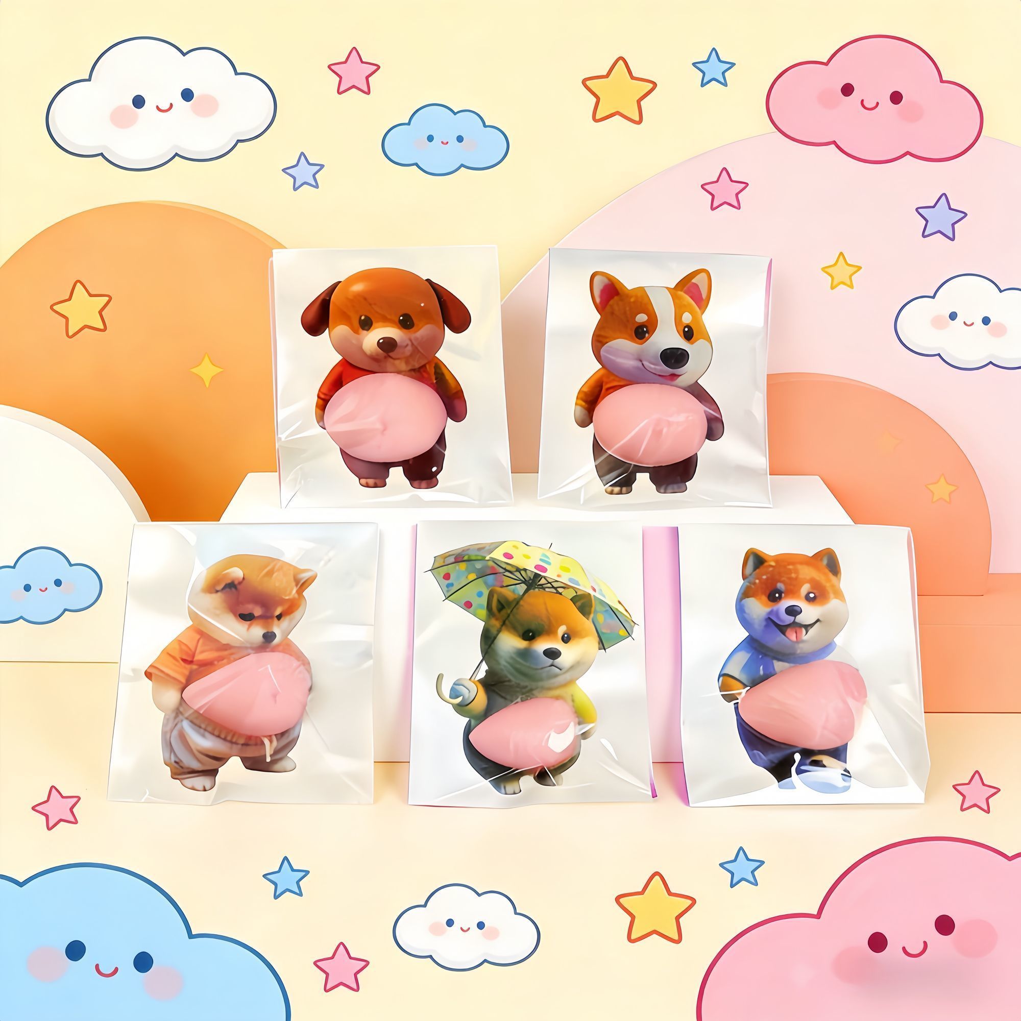 ぷにぷにシール 3D立体シール キャラクター お腹シール 可愛い スマホ 手帳 デコレーション 2枚/4枚/6枚 選べる 癒し solvain-10025848 ソルベイン サンプル画像3