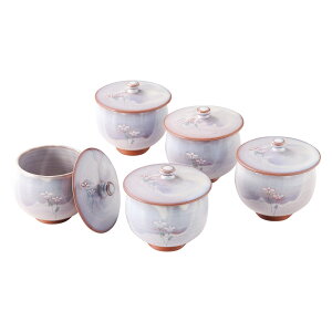 【土日限定クーポン配布中】<萩焼>梅鉢草蓋付汲出し5客揃 邑華-2和陶器 萩焼 おもてなし 食卓 贈り物 お祝い プレゼント 内祝い お返し 記念品 景品 自宅用