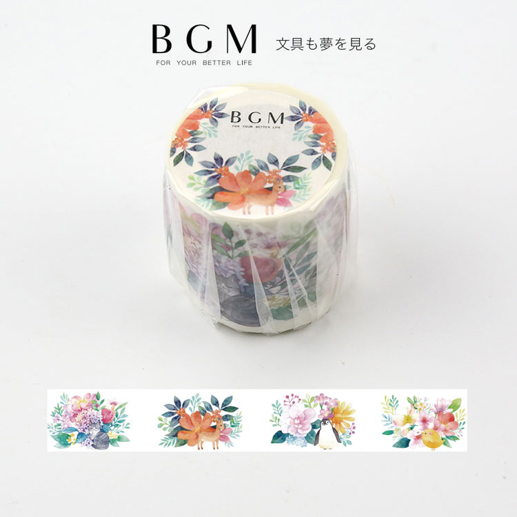 BGM マスキングテープ ライフ 鳥と花と 40mm BGM-BM-LC005 水彩画 4cm...