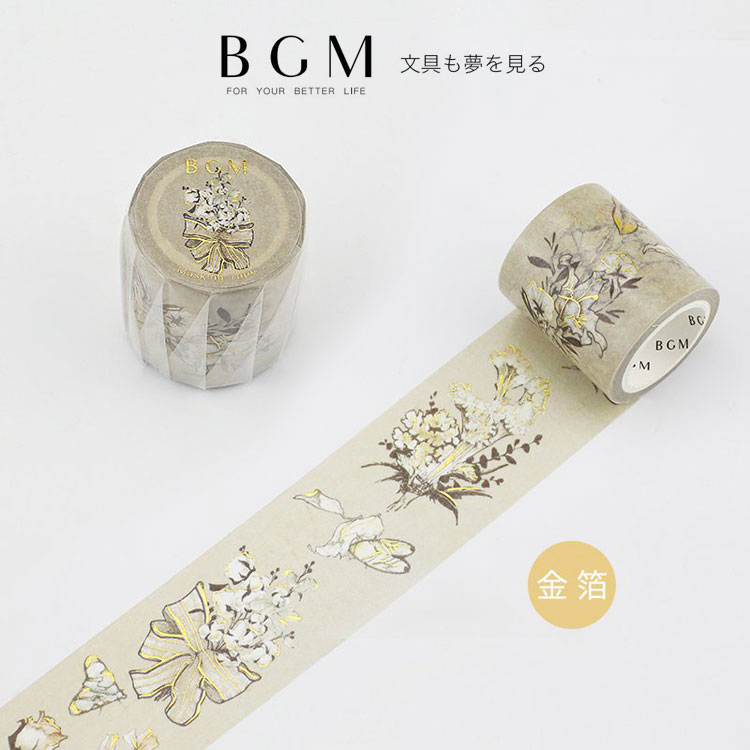 BGM マスキングテープ スペシャル 金箔 レトロなメロディ 花と蝶 40mm 4cm幅 BG...