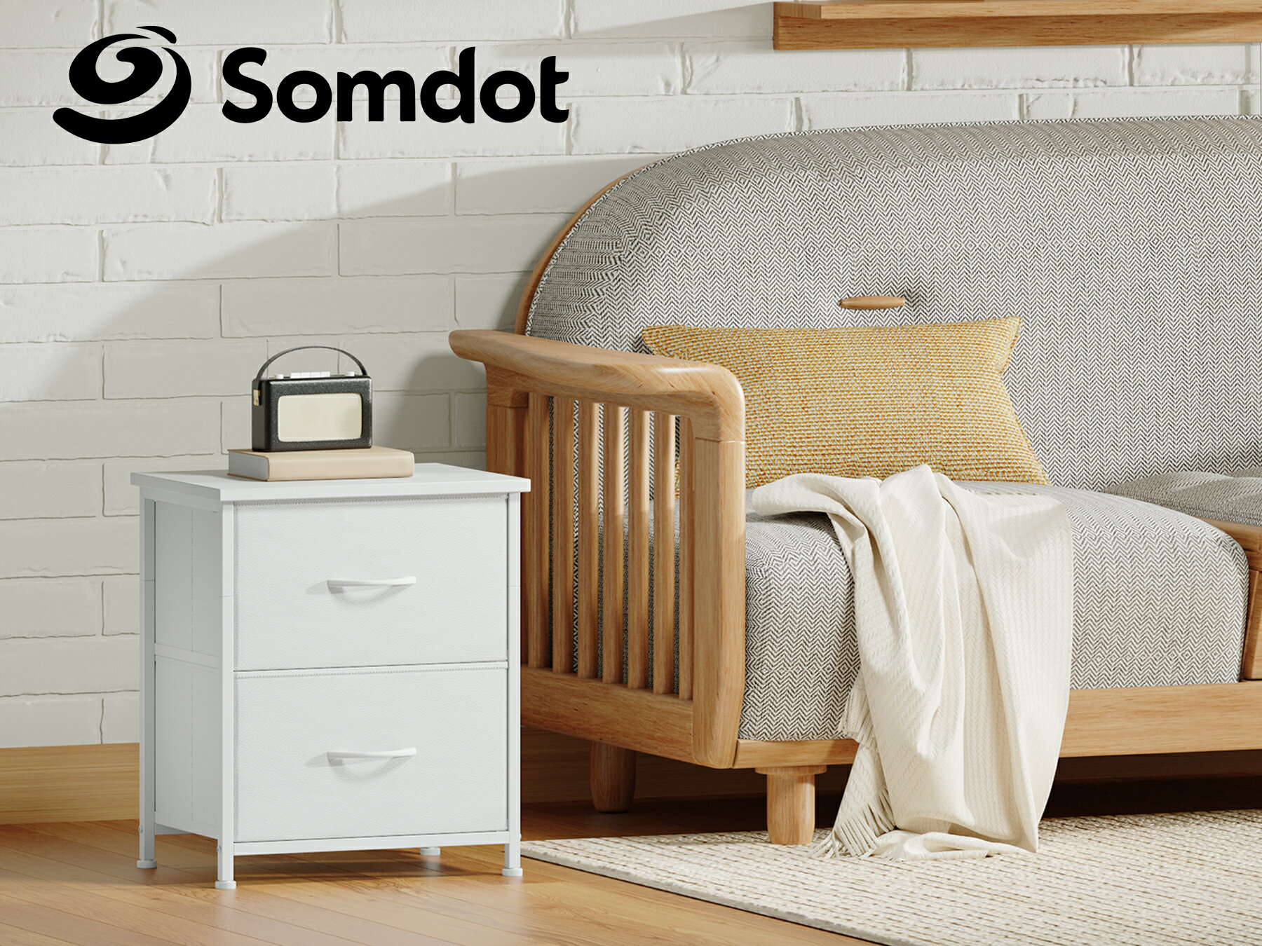 Somdot ベッドサイドテーブル チェスト タンス 収納 ナイトテーブル ソファー おしゃれ 棚付き 引き出し 幅40 奥行30 高50 布製 night table リビング スリム 一人暮らし 2個セット