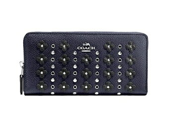 【楽天スペシャルSALE!個数限定大特価】COACH/コーチ フローラル リベット アコーディオンジップ アラウンド ペブル レザー F53907 SILVER/NAVY/BLACK 【ラッピング無料】【楽ギフ_包装】【05P03Dec16】