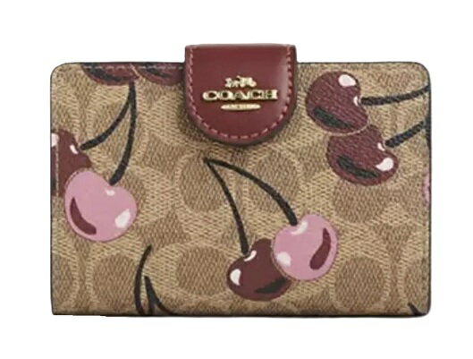 【★楽天ハッピーホリディSALE！個数限定大特価】COACH/コーチ　シグネチャー キャンバス チェリー プリント　二つ折り 財布 ミディアム コーナー ジップ CZ342 IMTAM 【春財布】【ラッピング無料】【楽ギフ_包装】【新社会人】【母の日】【楽天スーパーSALE】