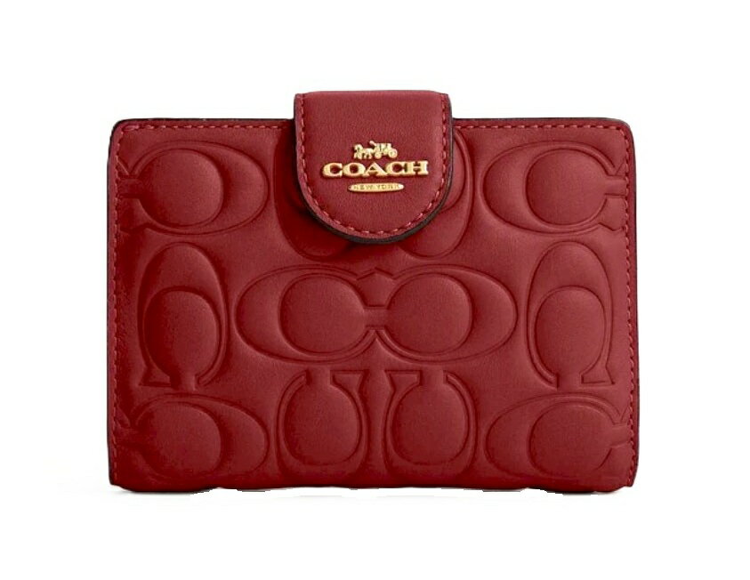 【★即納★楽天ハッピーホリディSALE！個数限定大特価】COACH/コーチ　ミディアム コーナー ジップ ウォレット シグネチャー 二つ折り 財布 コンパクト CM241 IMCHE チェリーレッド 【春財布】【ラッピング無料】【楽ギフ_包装】【新社会人】【母の日】【楽天スーパーSALE】