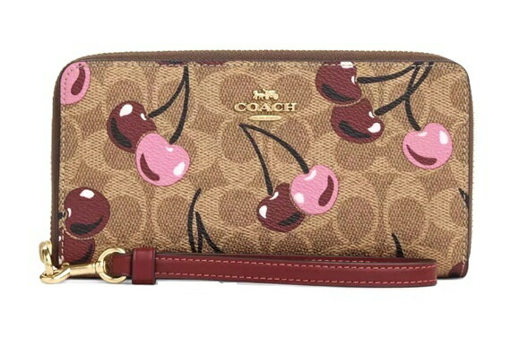 【★楽天ハッピーホリディSALE！個数限定大特価】COACH/コーチ シグネチャー キャンバス チェリー プリント　アコーディオンジップ アラウンド 長財布 CZ328 IMTAM 【春財布】【ラッピング無料】【楽ギフ_包装】【新社会人】【母の日】【楽天スーパーSALE】