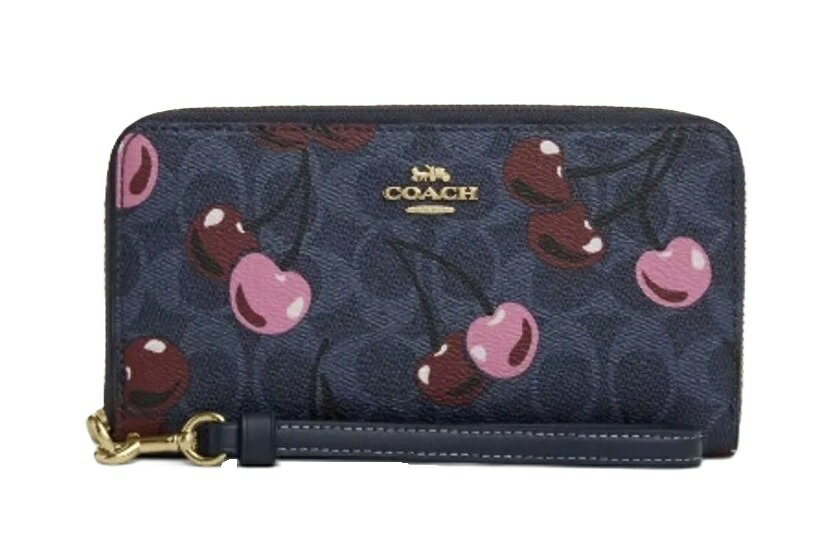 【★楽天ハッピーホリディSALE！個数限定大特価】COACH/コーチ シグネチャー キャンバス チェリー プリント　アコーディオンジップ アラウンド 長財布 CZ328 デニムブルー IMDEI 【春財布】【ラッピング無料】【楽ギフ_包装】【新社会人】【母の日】【楽天スーパーSALE】