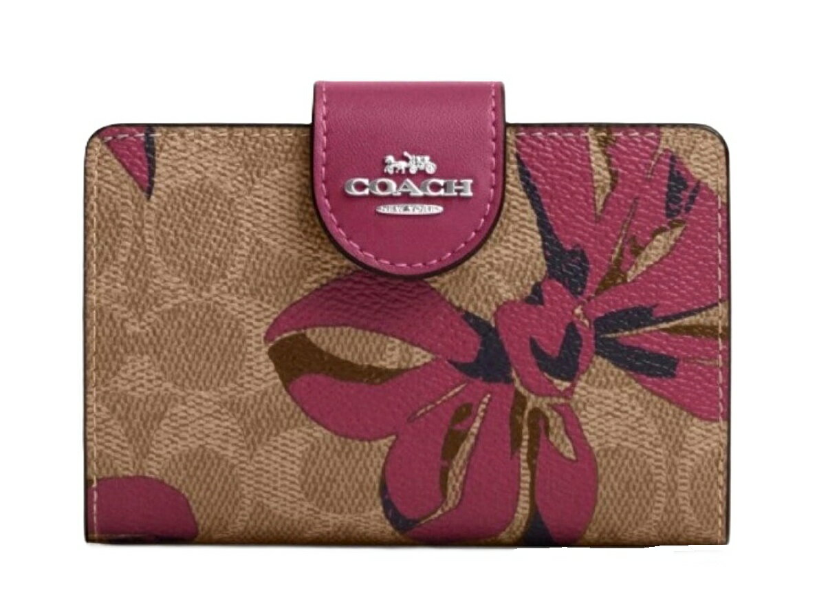 【★即納★楽天ハッピーホリディSALE！個数限定大特価】COACH/コーチ　シグネチャー キャンバス ボウ リボン プリント　二つ折り 財布 ミディアム コーナー ジップ CZ340 SVXI4 【春財布】【ラッピング無料】【楽ギフ_包装】【新社会人】【母の日】【楽天スーパーSALE】
