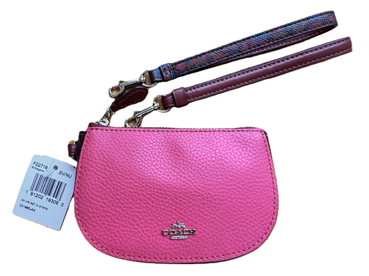 COACH/コーチ ダブルストラップ リストレットポーチ Two Strap Wristlet Pouch Wallet Clutch Pink Zipper Case F22715 SVMJ ピンク