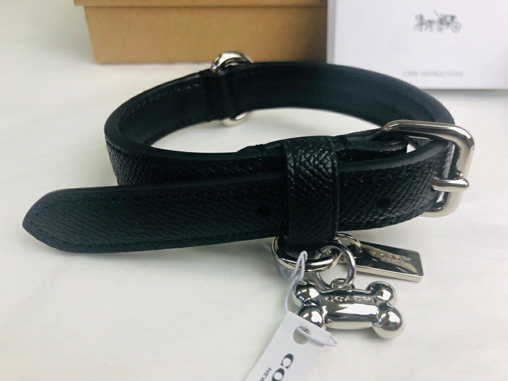 【ポイント5倍】【即納★新入荷】楽天スーパーSALE！COACH/コーチ　ブラックレザー　DOGチャーム DOG首輪＆リードセット　Sサイズ F26177SVBK　F26178SVBK【ラッピング無料】【楽ギフ_包装】