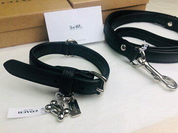 【ポイント5倍】【即納★新入荷】楽天スーパーSALE！COACH/コーチ　ブラックレザー　DOGチャーム DOG首輪＆リードセット　Sサイズ F26177SVBK　F26178SVBK【ラッピング無料】【楽ギフ_包装】