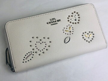 COACH/コーチハートバンダナリベットスタッズアップリケクロスグレインレザーアコーディオンジップアラウンドF67495SVCAH