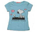 【まとめ割り対象商品】【メール便送料無料】SNOOPY woodstock Girls T-SHIRTスヌーピー ウッドストック ガールズ Tシャツ ライトブルー【子供服 100/110/120】