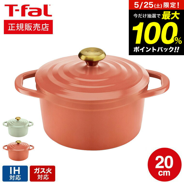 IH対応鍋 5月25日限定！抽選で最大100％ポイントバック！ ティファール T-fal キャストライン エアココット IHココット鍋 20cm E26844 E26744 / IH対応 ガス火対応 食洗機対応 両手鍋 鋳物 軽量 アルミキャスト製 煮込み料理 無水 調理 鍋 オーブン 軽量 t-fal