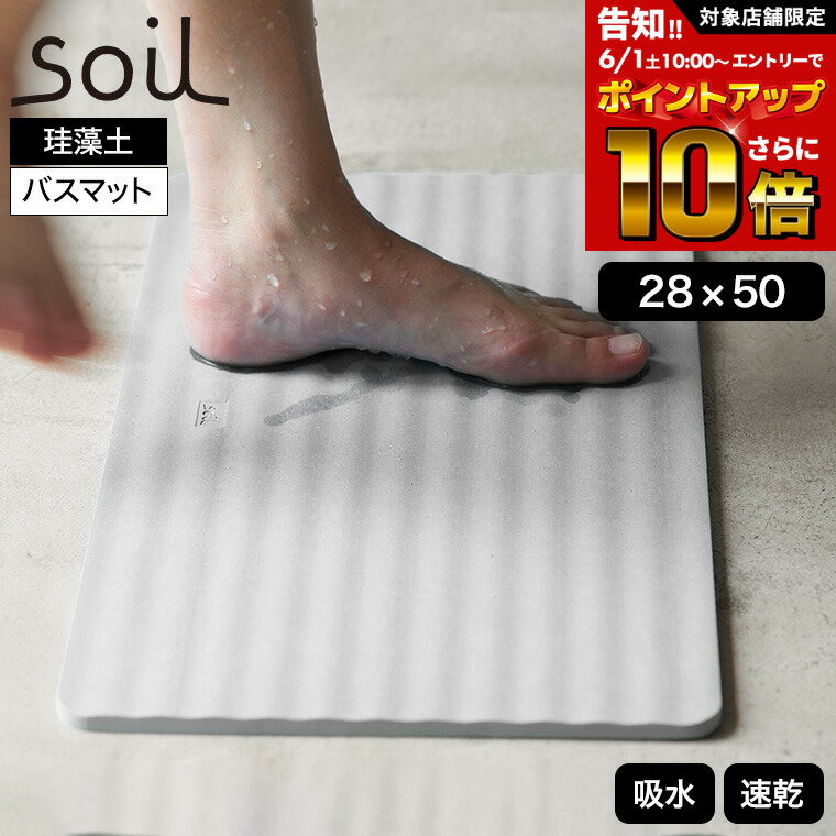 soil 　珪藻土　 【告知】6/1 10時～エントリーでさらにP10倍+先着クーポン soil バスマットウェーブ アスベスト不使用 珪藻土 バスマット ホワイト JIS-B255 / ソイル 珪藻土バスマット ノンアスベスト 日本製 BATH MAT wave お風呂 洗面所 マット 足拭きマット 速乾 乾燥 衛生的 ギフト