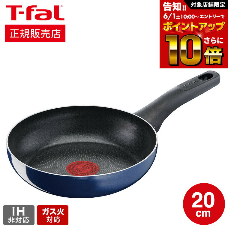 フライパン 【告知】6/1 10時～エントリーでさらにP10倍+先着クーポン ティファール T-fal ロイヤルブルー・インテンス フライパン 20cm ガス火専用・IH 不可 D52102 t-fal Tfal 取っ手つきフライパン