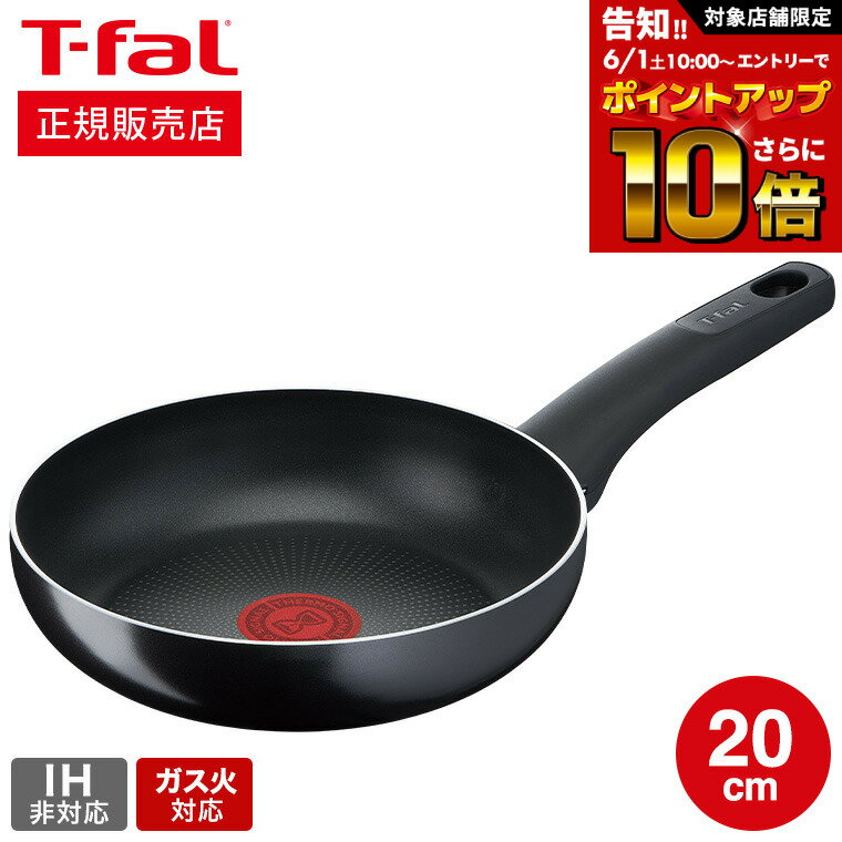 フライパン 【告知】6/1 10時～エントリーでさらにP10倍+先着クーポン ティファール T-fal ハードチタニウム・インテンス フライパン 20cm ガス火専用・IH 不可 D51902 t-fal Tfal 取っ手つきフライパン