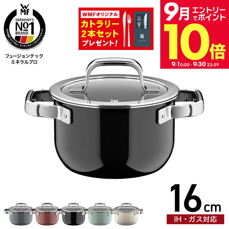 ＼エントリーでさらにP10倍／【購入特典】WMF ヴェーエムエフ フュージョンテック ミネラルプロ ハイキャセロール 16cm IH対応 ガス火対応 / 深型 両手鍋 寸胴鍋 蓋付き ふた付き ガラス蓋 無水料理 煮込み 揚げ物 小さめ 食洗機対応 オーブン対応 調理器具 10年保証