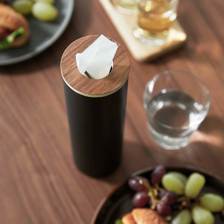 5/12までが激熱!抽選で最大200%ポイントで還元! [ ボトル型ティッシュケース リン S ] 山崎実業 RIN ブラウン/ナチュラル 5979 5980 / 丸 ティッシュケース リビング ダイニング 丸型 丸い 車 ドリンクホルダー フタ付き 木目 天然木 ウッド リンシリーズ [2]